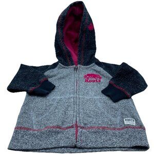 Baby Roots Girls Hoodie Size Large 12-18 M Gray Black Full Zipper Canada Flag